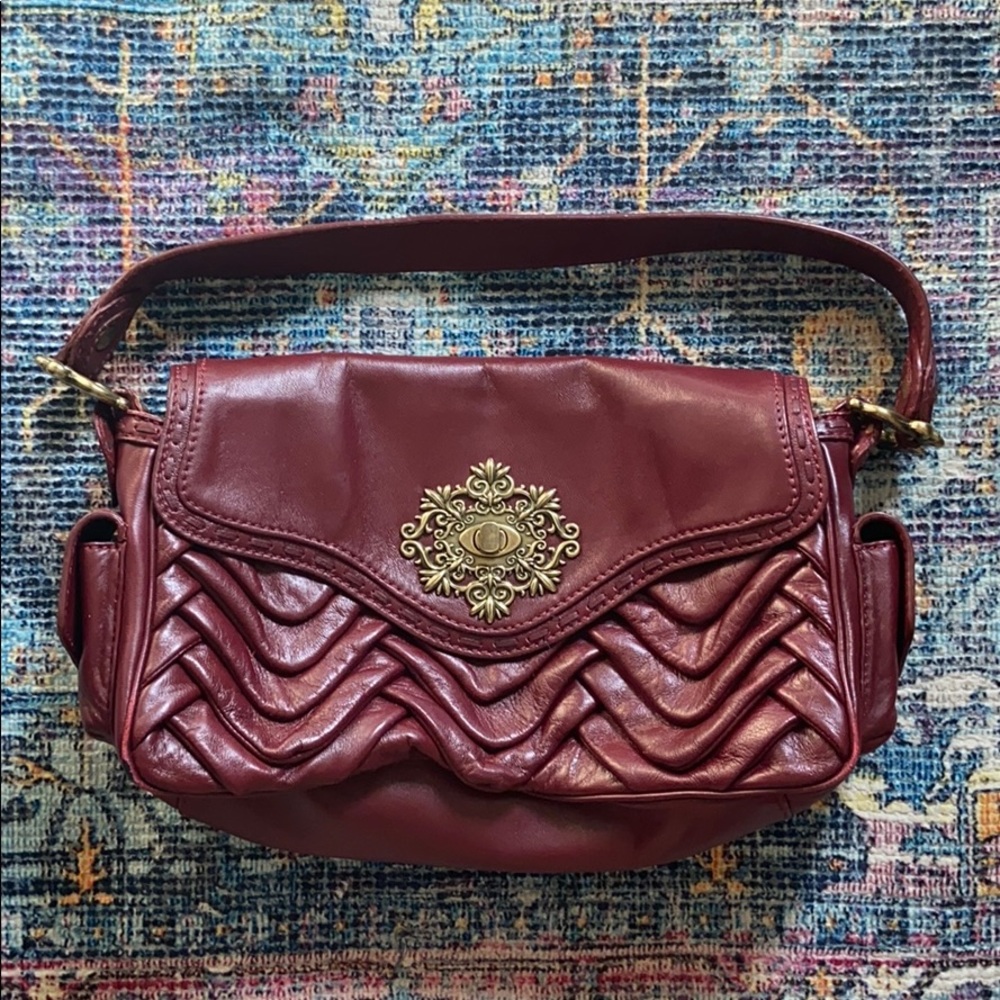 Isabella Fiore Burgundy Shoulder Bag with Gold Accent